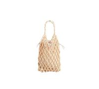 CORIOS Damen Gewebte Handtasche Böhmische Tote Beutel Retro Eimer Taschen Sommer Strand Tasche Gestrickte Tasche Holz Perlen Henkeltaschen Openwork Tragetasche für Reise Urlaub Strand Weiß