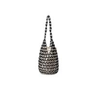 CORIOS Damen Gewebte Handtasche Holz Perlen Henkeltaschen Openwork Tragetasche Retro Eimer Taschen Böhmische Tote Beutel Sommer Strand Tasche Gestrickte Tasche Schwarz + Weiße Perlen