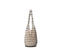 CORIOS Damen Gewebte Handtasche Holz Perlen Henkeltaschen Openwork Tragetasche Retro Eimer Taschen Böhmische Tote Beutel Sommer Strand Tasche Gestrickte Tasche Weiß + Schwarz Perlen