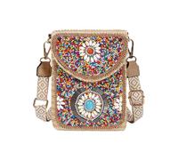 CORIOS Damen Gewebte Tasche Handgefertigte Strohtasche Böhmische Handtasche Sommer Strandtaschen Handgewebt Basttasche Kleine Schultertasche Umhängetasche Retro Tote Beutel Handytasche Mehrfarbig D