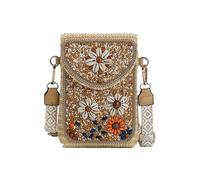 CORIOS Damen Gewebte Tasche Handgefertigte Strohtasche Böhmische Handtasche Sommer Strandtaschen Handgewebt Basttasche Kleine Schultertasche Umhängetasche Retro Tote Beutel Handytasche Mehrfarbig B