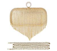 CORIOS Damen Glitzer Clutch Strass Fransen Abendtasche Strass Fransen Abendtasche Braut Handtasche Abnehmbarer Kette Umhängetasche Schultertasche für Hochzeit Abendparty Tanzparty Gold