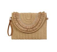 CORIOS Damen Handgefertigte Strohtasche Gewebte Tasche Sommer Strandtaschen Handgewebt Basttasche Böhmische Tote Beutel Umhängetasche mit Quaste Retro Schultertasche Frauen Handtasche Khaki