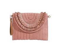 CORIOS Damen Handgefertigte Strohtasche Gewebte Tasche Sommer Strandtaschen Handgewebt Basttasche Böhmische Tote Beutel Umhängetasche mit Quaste Retro Schultertasche Frauen Handtasche Rosa