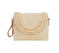 CORIOS Damen Handgefertigte Strohtasche Gewebte Tasche Sommer Strandtaschen Handgewebt Basttasche Böhmische Tote Beutel Umhängetasche mit Quaste Retro Schultertasche Frauen Handtasche Beige