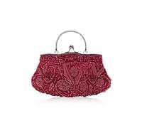 CORIOS Damen Handgemachte Perle Handtasche Floral Abendtasche Vintage Clutch Tasche Elegante Schultertasche Klein Tasche Kette Umhängetasche Hochzeit Bankett-Party Abschlussball Tasche Weinrot