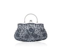 CORIOS Damen Handgemachte Perle Handtasche Floral Abendtasche Vintage Clutch Tasche Elegante Schultertasche Klein Tasche Kette Umhängetasche Hochzeit Bankett-Party Abschlussball Tasche Grau