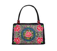 CORIOS Damen Handtasche Ethno Stickerei Blumen Schultertasche Boho Tote Beutel Canvas Tragetasche Vintage Unterarmtasche mit Zwei Hauptfächern Einkaufen Arbeiten Reisen Henkeltasche Rote Apfelblüte