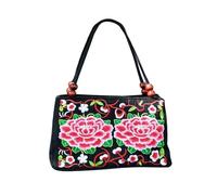 CORIOS Damen Handtasche Ethno Stickerei Blumen Schultertasche Boho Tote Beutel Canvas Tragetasche Vintage Unterarmtasche mit Zwei Hauptfächern Einkaufen Arbeiten Reisen Henkeltasche Rote Pfingstrose