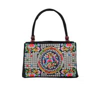 CORIOS Damen Handtasche Ethno Stickerei Blumen Schultertasche Boho Tote Beutel Canvas Tragetasche Vintage Unterarmtasche mit Zwei Hauptfächern Einkaufen Arbeiten Reisen Henkeltasche Geldblume