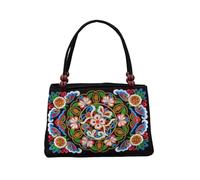 CORIOS Damen Handtasche Ethno Stickerei Blumen Schultertasche Boho Tote Beutel Canvas Tragetasche Vintage Unterarmtasche mit Zwei Hauptfächern Einkaufen Arbeiten Reisen Henkeltasche Gesang Blume