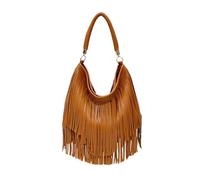 CORIOS Damen Handtasche mit Fransen Boho-Stil PU Leder Schultertasche für Frauen Zweiseitige Fransen Elegante Armtasche für Täglichen Use Geschenk-Idee Braun