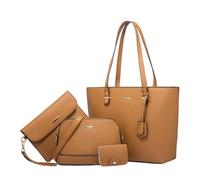CORIOS Damen Handtasche PU Leder Umhängetasche Einfach Solide Schultertasche 4pcs Set Groß Henkeltasche Tote Beutel Elegant Tragetasche Alltag Arbeit Einkaufen Reisen Henkeltaschen Braun