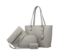 CORIOS Damen Handtasche PU Leder Umhängetasche Einfach Solide Schultertasche 4pcs Set Groß Henkeltasche Tote Beutel Elegant Tragetasche Alltag Arbeit Einkaufen Reisen Henkeltaschen Silbergrau