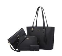 CORIOS Damen Handtasche PU Leder Umhängetasche Einfach Solide Schultertasche 4pcs Set Groß Henkeltasche Tote Beutel Elegant Tragetasche Alltag Arbeit Einkaufen Reisen Henkeltaschen Schwarz
