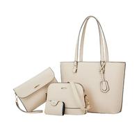 CORIOS Damen Handtasche PU Leder Umhängetasche Einfach Solide Schultertasche 4pcs Set Groß Henkeltasche Tote Beutel Elegant Tragetasche Alltag Arbeit Einkaufen Reisen Henkeltaschen Weiß