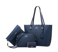 CORIOS Damen Handtasche PU Leder Umhängetasche Einfach Solide Schultertasche 4pcs Set Groß Henkeltasche Tote Beutel Elegant Tragetasche Alltag Arbeit Einkaufen Reisen Henkeltaschen Dunkelblau