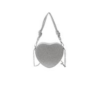 CORIOS Damen Herzform Abendtasche Strass Clutch Tasche Abnehmbarer Kette Handtasche Glitzer Schultertasche Elegant Umhängetasche Klein Tasche für Abendparty Hochzeit Silber