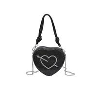 CORIOS Damen Herzform Abendtasche Strass Clutch Tasche Glitzer Schultertasche Abnehmbarer Kette Handtasche Klein Tasche Elegant Umhängetasche für Abendparty Hochzeit Tanzparty Geburtstag Schwarz