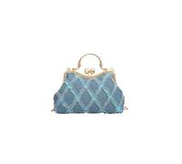 CORIOS Damen Jeans Abendtasche Strass Clutch Hochzeit Brautbörse Handtasche Perle Klein Tasche Glänzend Diamant Schultertasche Elegante Kette Umhängetasche Blau