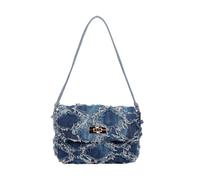 CORIOS Damen Jeans Eimer Tasche Gesteppte Fransen Denim Handtasche Schultertasche Umhängetasche mit Kordelzug Retro Tragetasche Kleine Henkeltaschen Shopper Reise Arbeit Alltag Tote Beutel Blau A