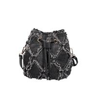 CORIOS Damen Jeans Eimer Tasche Gesteppte Fransen Denim Handtasche Schultertasche Umhängetasche mit Kordelzug Retro Tragetasche Kleine Henkeltaschen Shopper Reise Arbeit Alltag Tote Beutel Schwarz