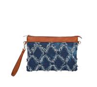 CORIOS Damen Jeans Eimer Tasche Gesteppte Fransen Denim Handtasche Schultertasche Umhängetasche mit Kordelzug Retro Tragetasche Kleine Henkeltaschen Shopper Reise Arbeit Alltag Tote Beutel Blau B