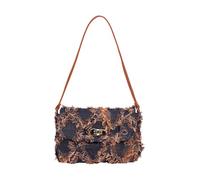 CORIOS Damen Jeans Eimer Tasche Gesteppte Fransen Denim Handtasche Schultertasche Umhängetasche mit Kordelzug Retro Tragetasche Kleine Henkeltaschen Shopper Reise Arbeit Alltag Tote Beutel Braun A