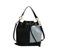 CORIOS Damen Jeans Eimer Tasche Patchwork Handtasche Schultertasche Umhängetasche mit Kordelzug Retro Denim Tragetasche Kleine Tote Beutel Henkeltaschen für Shopper Reise Arbeit Alltag Schwarz