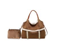 CORIOS Damen Lammwolle Handtasche Plüsch Schultertasche Große Umhängetasche Retro Tragetasche Kunstfell Flauschige Henkeltaschen Wildleder Tote Beutel 2pcs Braun