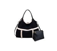 CORIOS Damen Lammwolle Handtasche Plüsch Schultertasche Große Umhängetasche Retro Tragetasche Kunstfell Flauschige Henkeltaschen Wildleder Tote Beutel 2pcs Schwarz