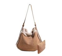 CORIOS Damen Lammwolle Handtasche Plüsch Schultertasche Kunstfell Flauschige Henkeltaschen Große Umhängetasche Wildleder Tote Beutel 2pcs Retro Tragetasche für Shopper Reise Arbeit Khaki