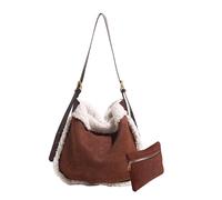 CORIOS Damen Lammwolle Handtasche Plüsch Schultertasche Kunstfell Flauschige Henkeltaschen Große Umhängetasche Wildleder Tote Beutel 2pcs Retro Tragetasche für Shopper Reise Arbeit Kaffee