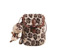 CORIOS Damen Leopardenmuster Handytasche Plüschmaterial Tote-Handtasche Schultertasche mit Süßem Puppenanhänger Lammwolle Umhängetasche Niedlich Flauschige Tragetasche für Büro Reisen Alltag Khaki