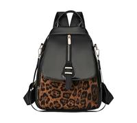 CORIOS Damen Leopardenmuster Rucksack PU Leder Schulrucksack Retro Schulranzen Umwandelbare Handtasche Schultasche Vintage Tagesrucksack Daypacks für Alltag Reise Beruf und als Geschenk Schwarz