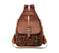 CORIOS Damen Leopardenmuster Rucksack PU Leder Schulrucksack Retro Schulranzen Umwandelbare Handtasche Schultasche Vintage Tagesrucksack Daypacks für Alltag Reise Beruf und als Geschenk Braun