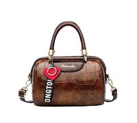 CORIOS Damen Mode Boston Tasche Schultertaschen mit Herzanhänger PU Leder Handtasche Umhängetaschen Steingemusterte Tragetasche Tote Beutel Elegant Messenger Tasche für Arbeit Shopper Reise Karamell