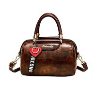 CORIOS Damen Mode Boston Tasche Schultertaschen mit Herzanhänger PU Leder Handtasche Umhängetaschen Steingemusterte Tragetasche Tote Beutel Elegant Messenger Tasche für Arbeit Shopper Reise Braun