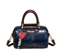 CORIOS Damen Mode Boston Tasche Schultertaschen mit Herzanhänger PU Leder Handtasche Umhängetaschen Steingemusterte Tragetasche Tote Beutel Elegant Messenger Tasche für Arbeit Shopper Reise Blau