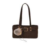 CORIOS Damen Mode Handtasche Süßer Pelzpompon Schmuck Unterarmtasche Lederriemen-Dekoration Schultertasche PU Leder Henkeltaschen Tragetasche Reisen Arbeiten Einkaufen Tote Beutel Heller Kaffee