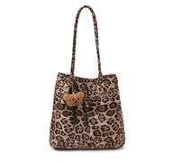 CORIOS Damen Mode Leopardenmuster Schultertasche Handtasche mit Süßer Bäranhänger Wildleder Henkeltasche Große Kapazität Tote Beutel Tragetasche für Alltag Reisen Arbeiten Leopardenmuster Khaki
