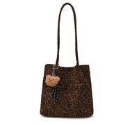 CORIOS Damen Mode Leopardenmuster Schultertasche Handtasche mit Süßer Bäranhänger Wildleder Henkeltasche Große Kapazität Tote Beutel Tragetasche für Alltag Reisen Arbeiten Leopardenmuster Kaffee
