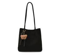 CORIOS Damen Mode Leopardenmuster Schultertasche Handtasche mit Süßer Bäranhänger Wildleder Henkeltasche Große Kapazität Tote Beutel Frauen Tragetasche für Alltag Einkaufen Reisen Arbeiten Schwarz