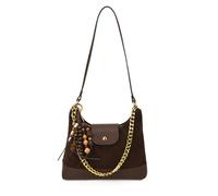 CORIOS Damen Mode Umhängetasche Schultertasche mit Exquisitem Holzperlenanhänger PU Leder Handtasche Stilvollem Gesticktem Rautenmuster Tragetasche Elegant Tragetasche Tote Beutel Kaffee