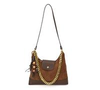 CORIOS Damen Mode Umhängetasche Schultertasche mit Exquisitem Holzperlenanhänger PU Leder Handtasche Stilvollem Gesticktem Rautenmuster Tragetasche Elegant Tragetasche Tote Beutel Braun