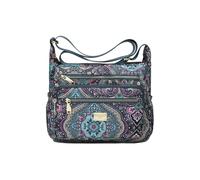 CORIOS Damen Nylon Umhängetasche Bohemian Style Schultertasche mit Print Verstellbarer Schultergurt Handtasche Mehrfachfächer Henkeltasche Boho Tragetasche für Urlaub Reise Schwarzer Phönixschwanz