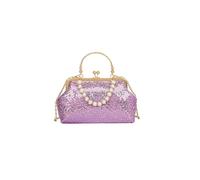 CORIOS Damen Pailletten Abendtasche Handgemachte Perle Clutch Tasche Hochzeit Brautbörse Handtasche Elegante Schultertasche Vintage Kette Umhängetasche Portemonnaie Tasche Lila