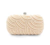 CORIOS Damen Perlen Abendtasche Luxus Strass Clutch Tasche Hochzeit Brautbörse Diamant Portemonnaie Tasche Kette Schultertasche Elegante Handtasche Abendparty Geldbörse Umhängetasche Beige