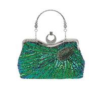 CORIOS Damen Pfau Abendtasche Glitzernd Pailletten Handtasche Luxus Perlen Clutch Tasche Klein Tasche Kette Schultertasche Elegante Umhängetasche für Abschlussball Bankett-Party Hochzeit Silber