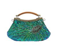 CORIOS Damen Pfau Abendtasche Luxus Perlen Clutch Tasche Glitzernd Pailletten Handtasche Klein Tasche Kette Schultertasche Elegante Abschlussball Hochzeit Bankett-Party Umhängetasche Grün